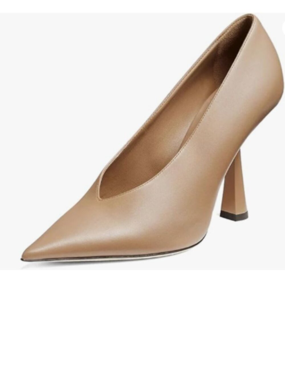 miss left Light Brown V-Cut Closed Pointed Toe Pumps Slip On High Heel Shoes